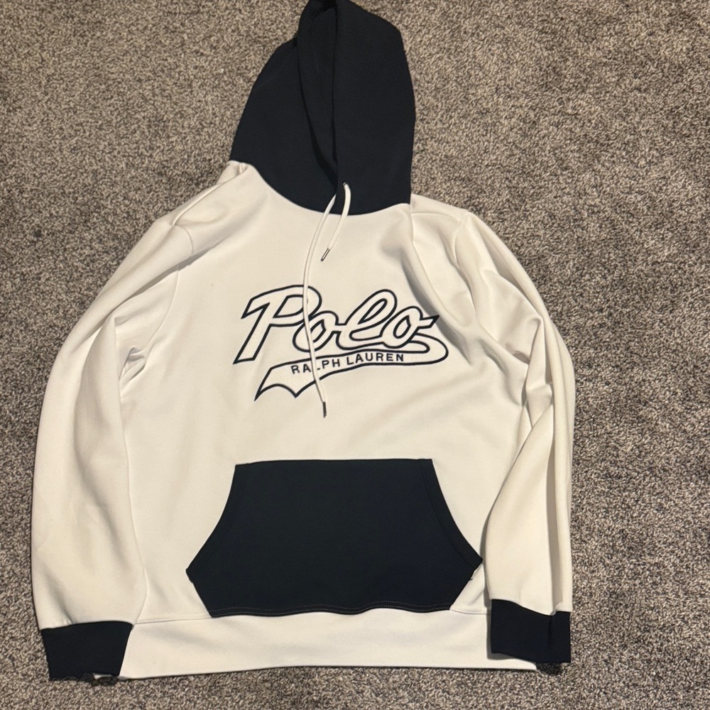 Polo by Ralph Lauren Men's Blue and White Logo Hoodie